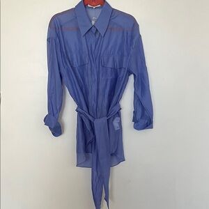 NEW Anthro English Factory Sheer Blue Button-Up Shirt with Tie Waist